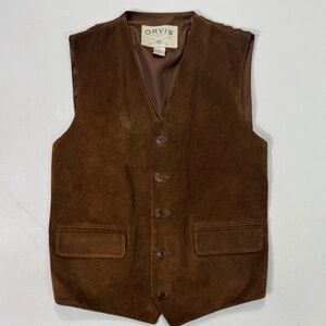 Orvis Leather Waistcoat Vest Mens Large Brown Suede